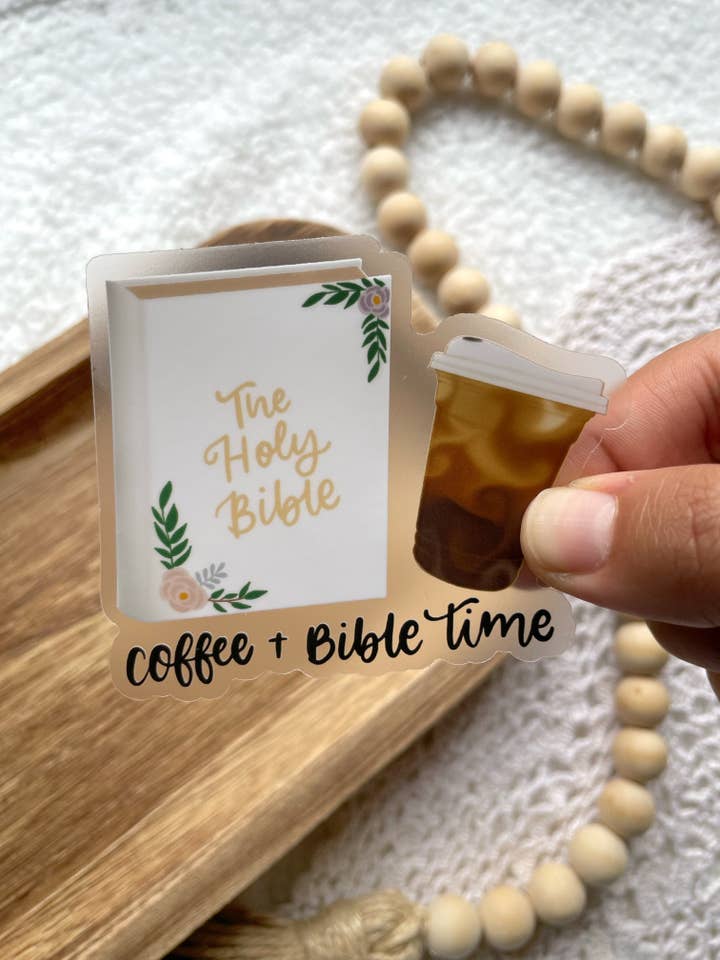 Clear Coffee + Bible Time Sticker | 3.0"x2.7" for wholesale by Verosletters