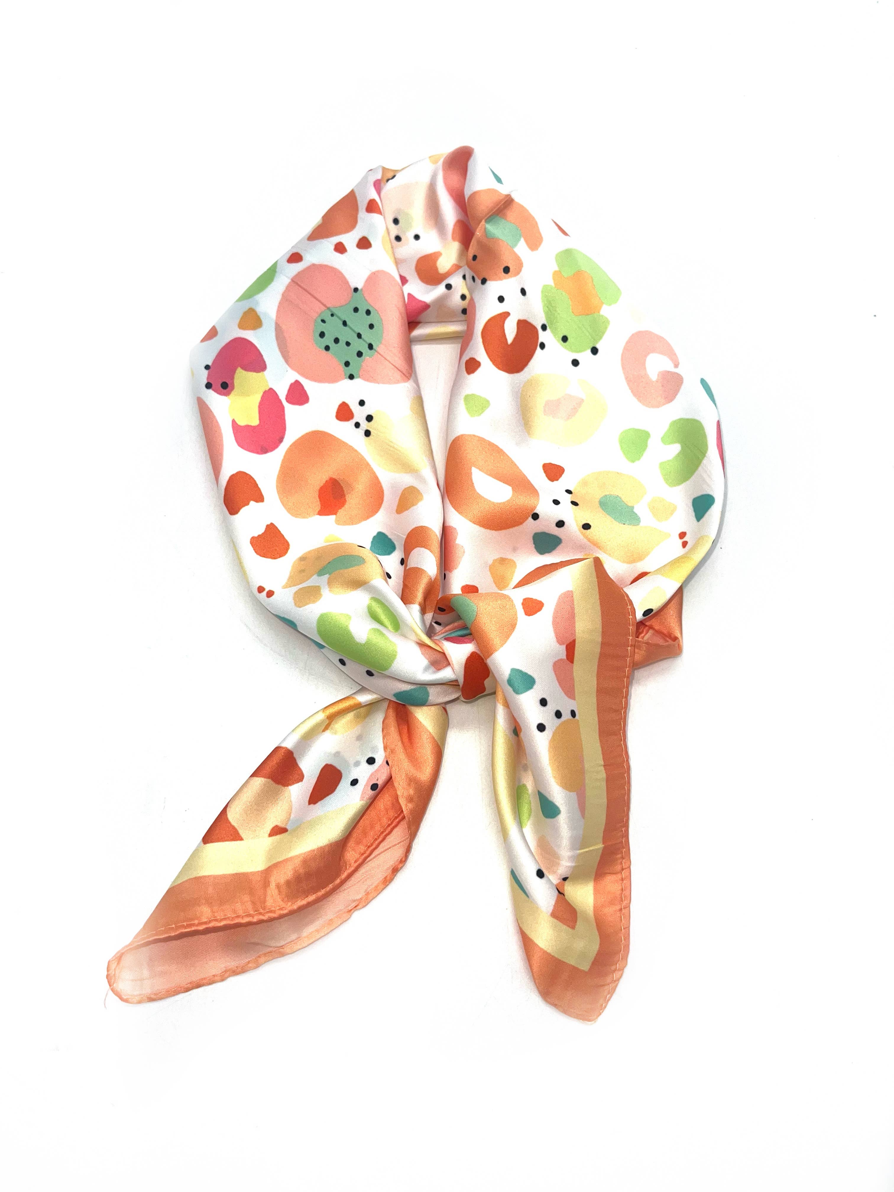 LINETA - Wholesale Scarf - Women's - J-129/J-8 Small square scarf with colorful leopard print4