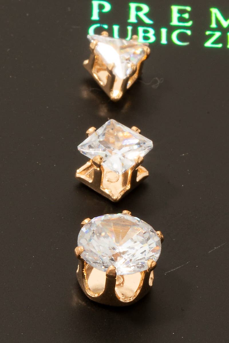 Fame Accessories - Wholesale Stud/Post Earrings - 3Pc Mixed Cubic Zirconia Stud Earrings Set3