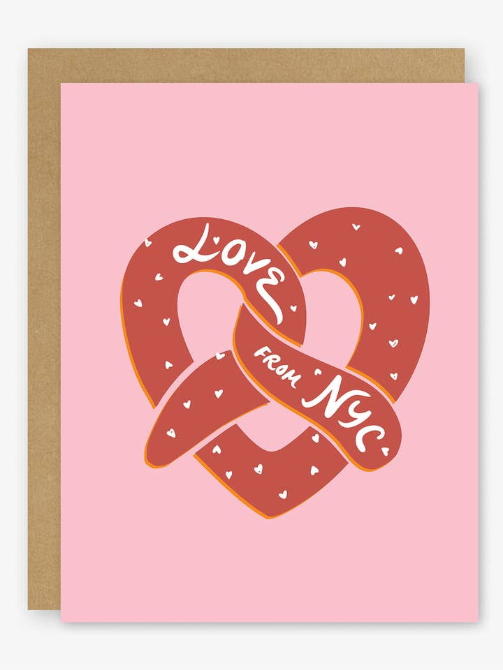 Love From NYC Pretzel Valentine’s Day Card for wholesale by Stacey O'Nary
