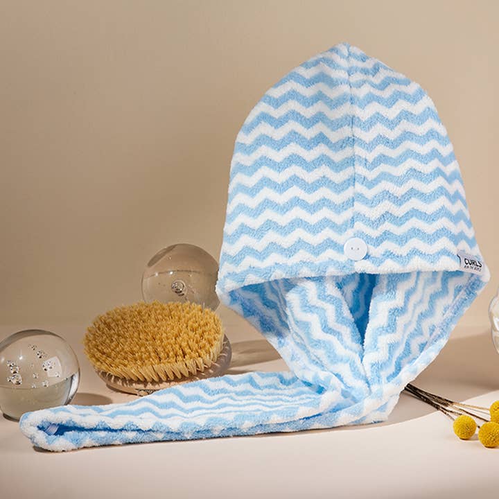 Toalla para el pelo de microfibra ZigZag azul para venta al por mayor de Curls Run The World