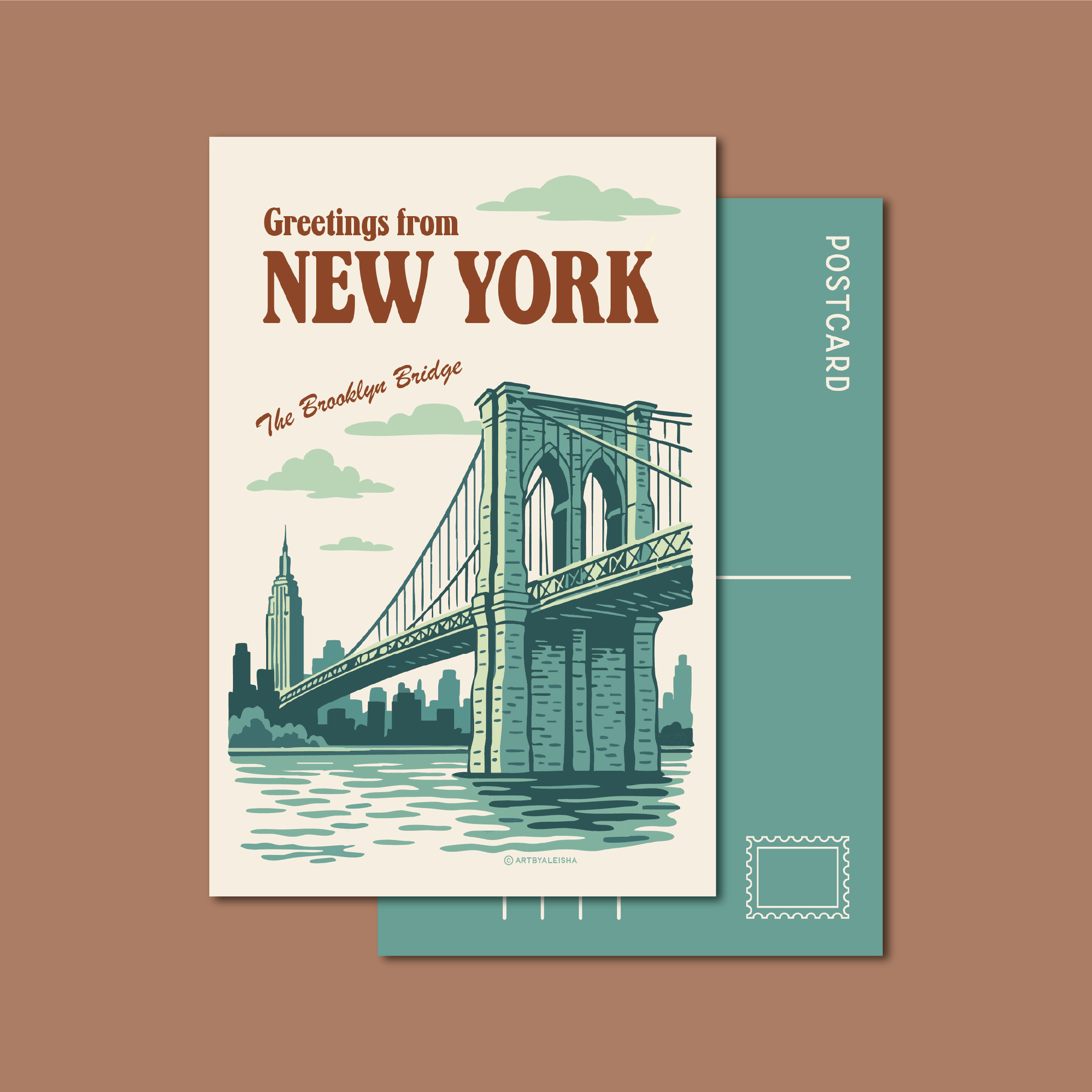 By Aleisha - Wholesale Postcard - Brooklyn Bridge Retro Postcard0