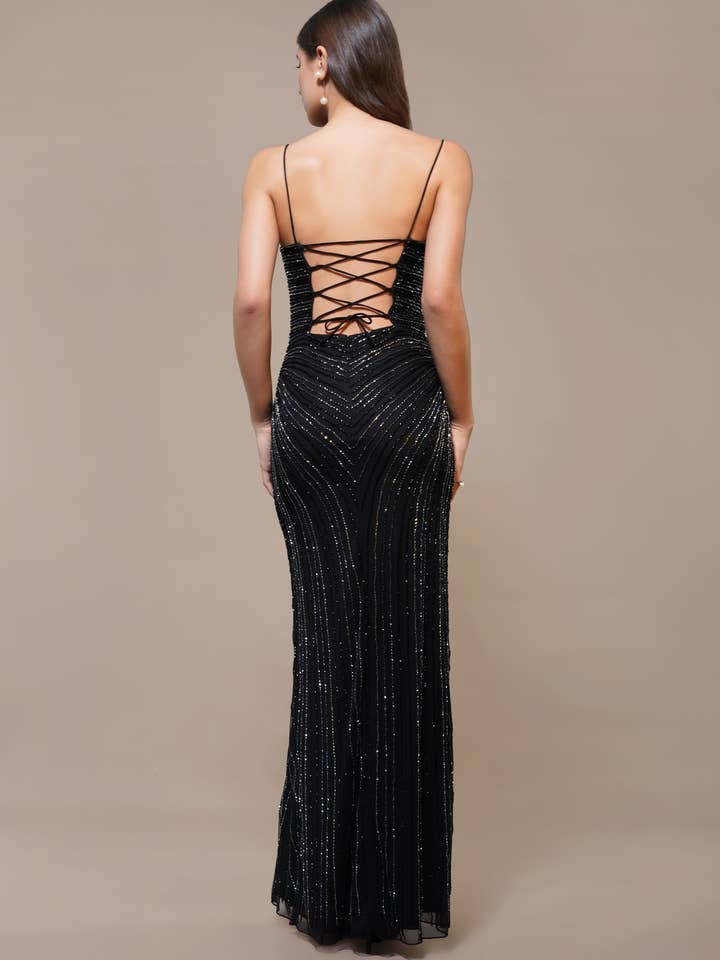 Kimberly Embellished Maxi Dress in Black for wholesale by Lace & Beads