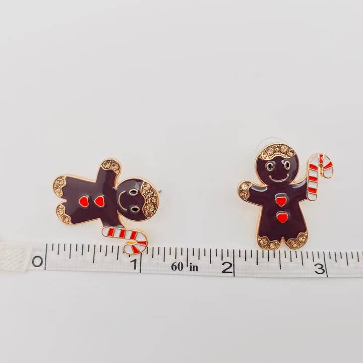Mio Queena - Wholesale Stud/Post Earrings - Christmas Gift Enamel Gingerbread Man Post Earrings