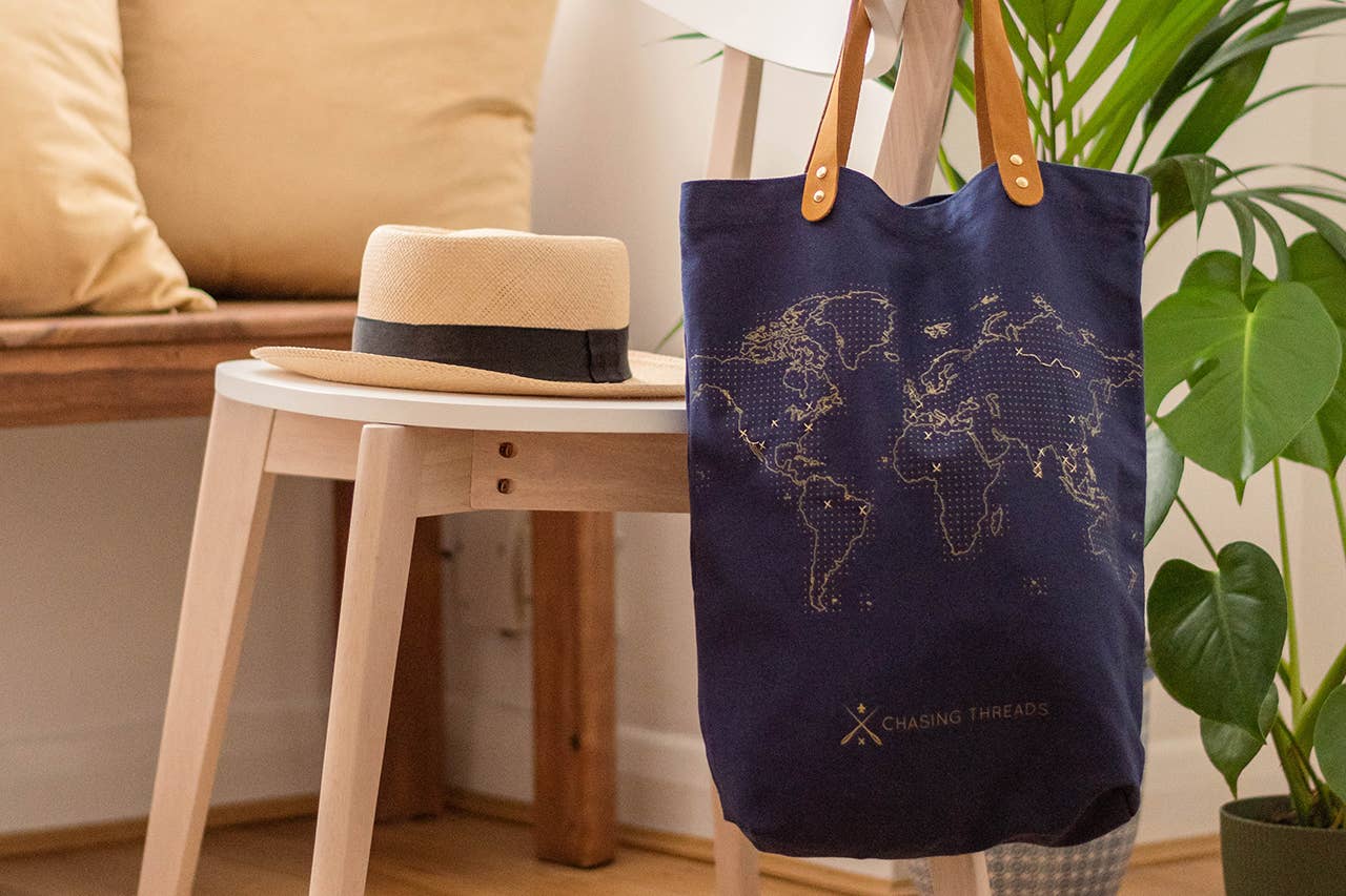 Chasing Threads - Wholesale Tote Bag - Unisex - Stitch Where You've Been Tote Bag Kit - Navy Cotton1
