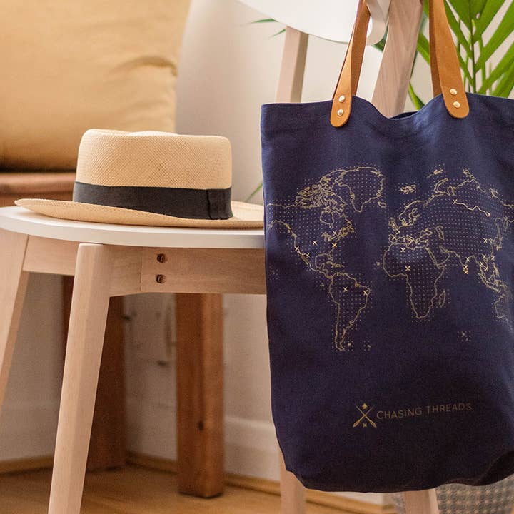 Chasing Threads - Wholesale Tote Bag - Unisex - Stitch Where You've Been Tote Bag Kit - Navy Cotton1
