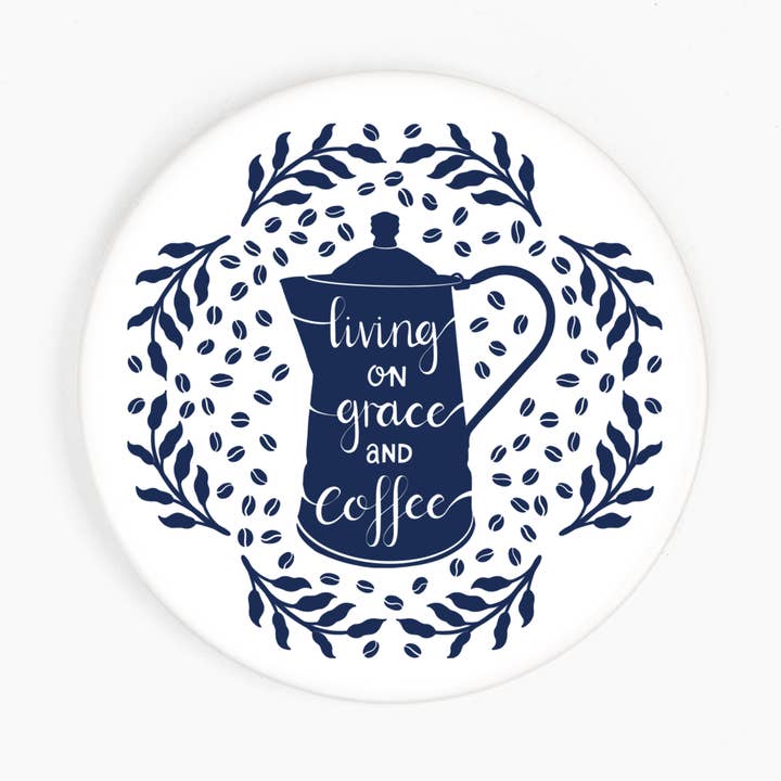 LIVING ON GRACE & COFFEE CERAMIC COASTER for wholesale by frog and gnome