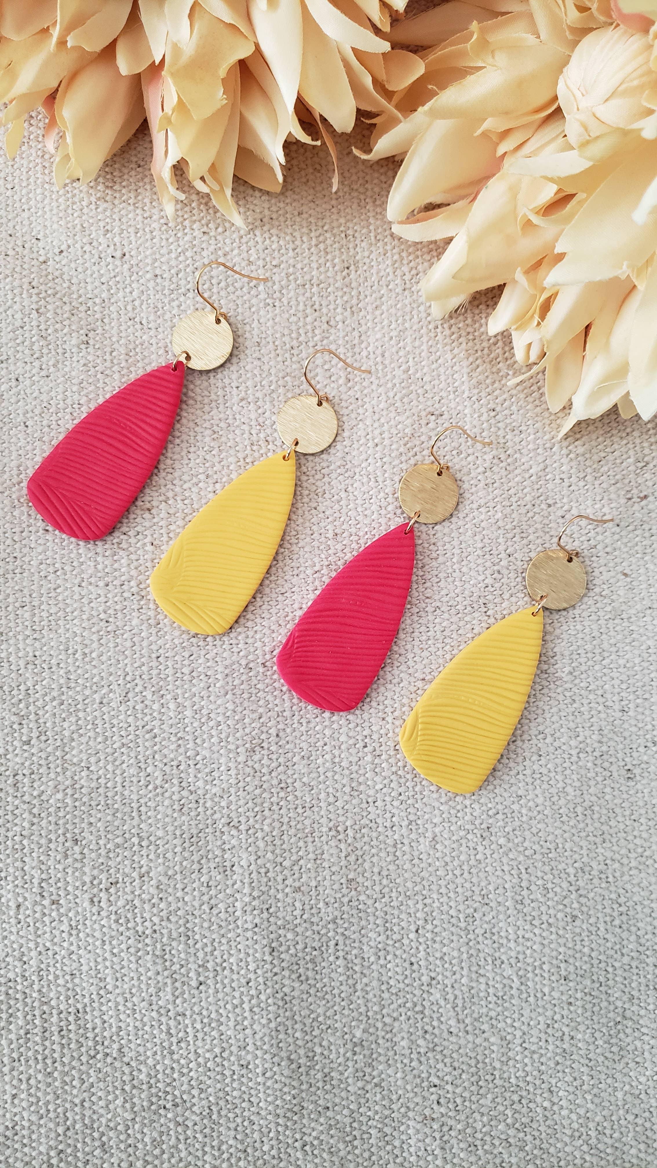 LulaLina Design – Engroshandel Hængeøreringe og creoløreringe – Palmer | Polymer ler Hot Pink dråbe dingle øreringe1