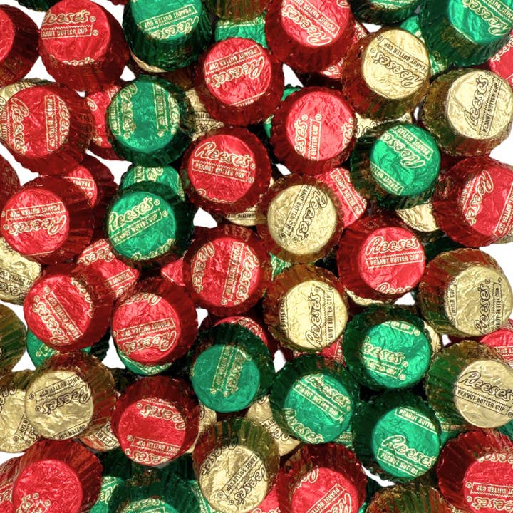Candy In Bulk - Wholesale Chocolate Covered Sweets - Reese's Miniature Cups Milk Chocolate & Peanut Butter – Christmas Foils, Bulk Value Pack2