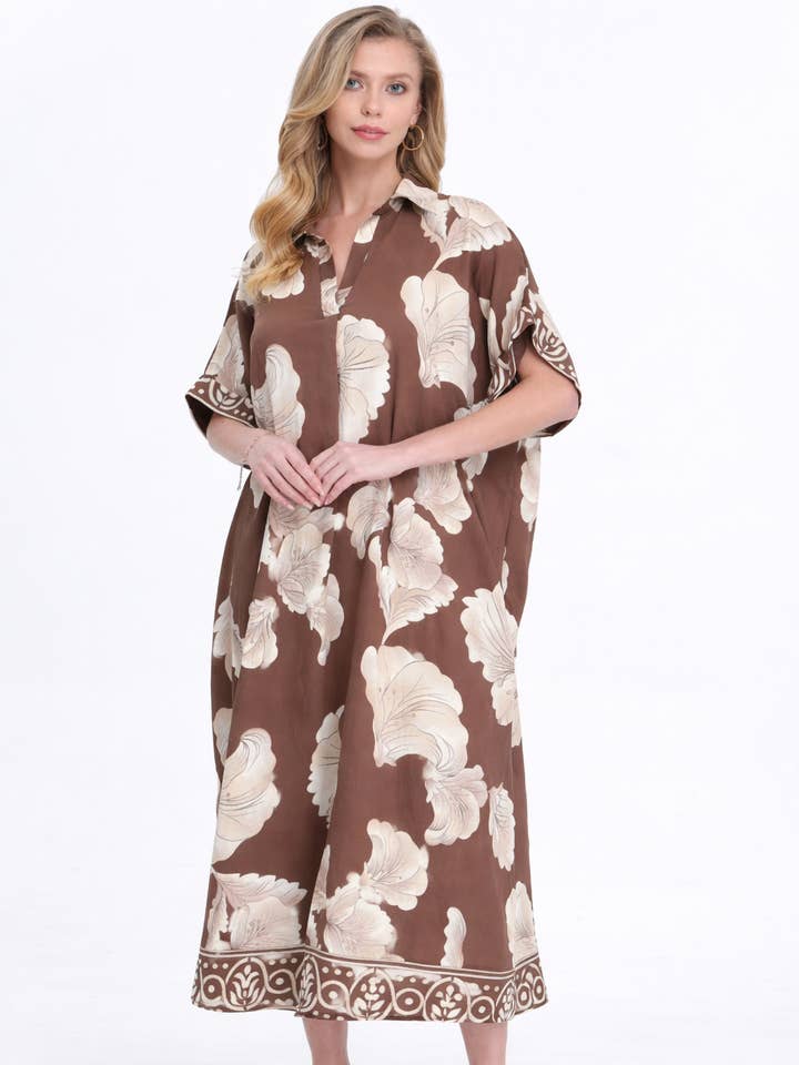 Printed Linen Blend Plus Size Midi Dress for wholesale by Lucy Sparks