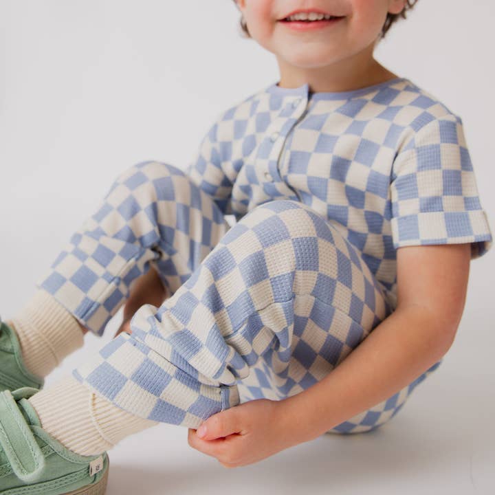RAGS - Wholesale Jumpsuit - Baby - Rag Romper - Blue Check Waffle6