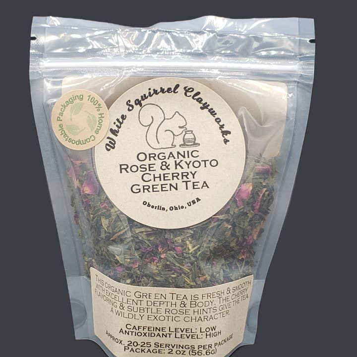 White Squirrel Clayworks - Wholesale Loose Tea - WSC- Organic Rose & Kyoto Cherry Green Tea - Loose leaf