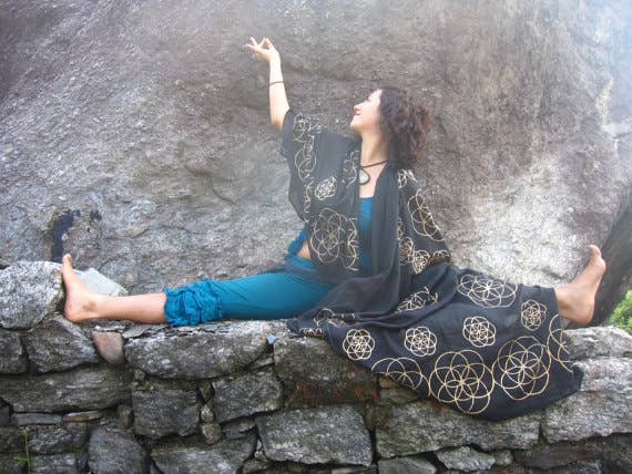 JAYA MOKSHA - Wholesale Scarf - Women's - Black Seed of Life Scarf / Meditation Shawl or Altar Cloth 1