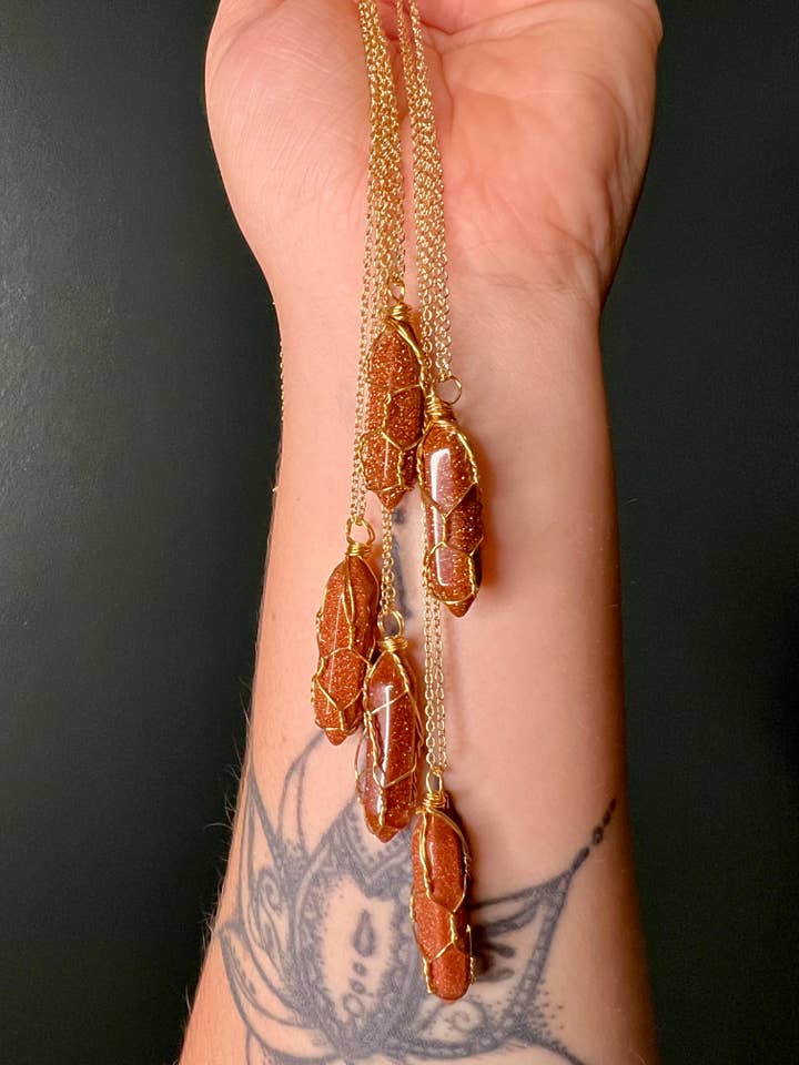 Goldstone Crystal Point Necklace for wholesale by Graced Jewelry