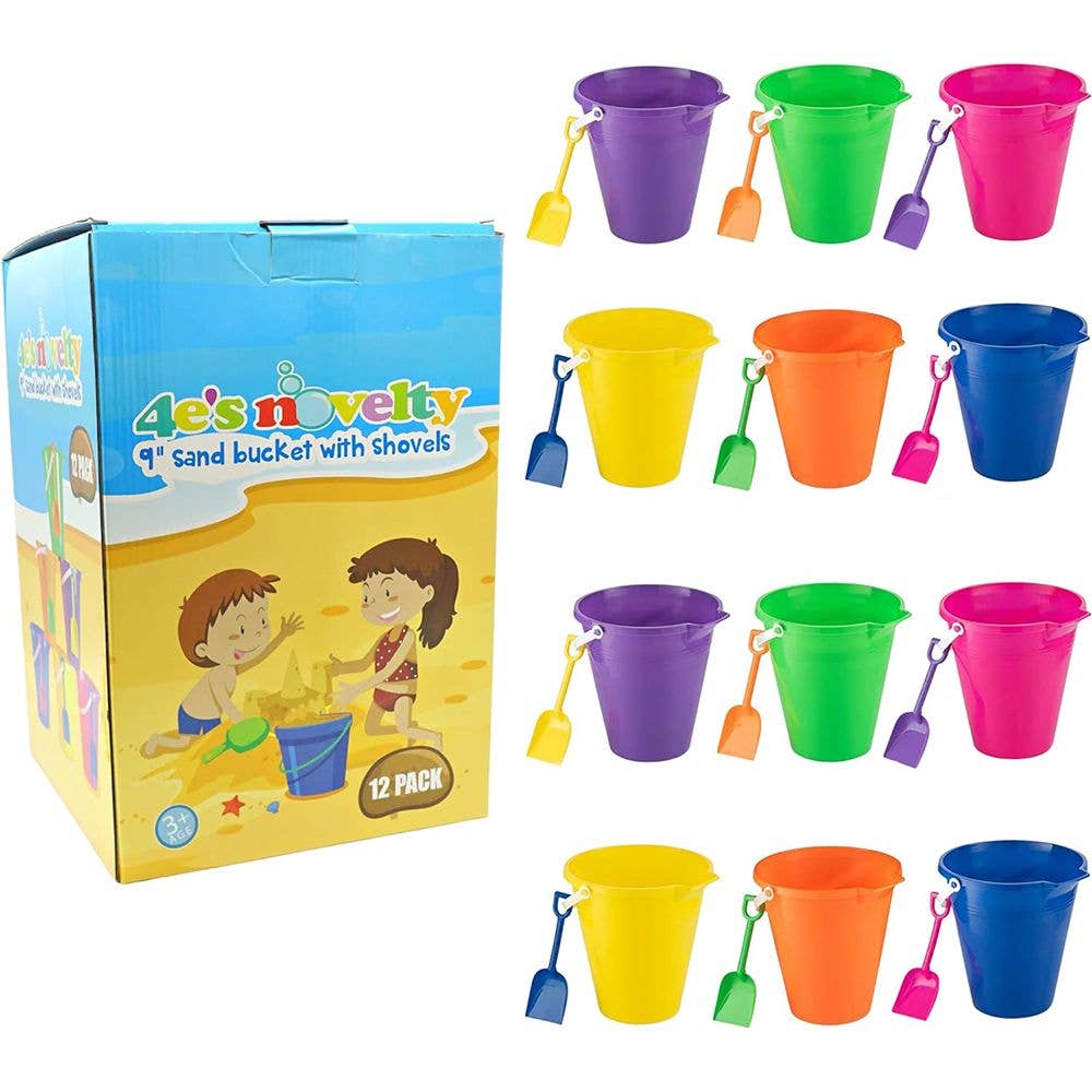4E's Novelty - Wholesale Beach/Pool Toy - Kids & Baby - 9" Large Sand Bucket with Shovel [12 Pack Bulk] Beach Buckets - Beach Toys for Kids & Toddlers, Party Favors by 4E's Novelty2