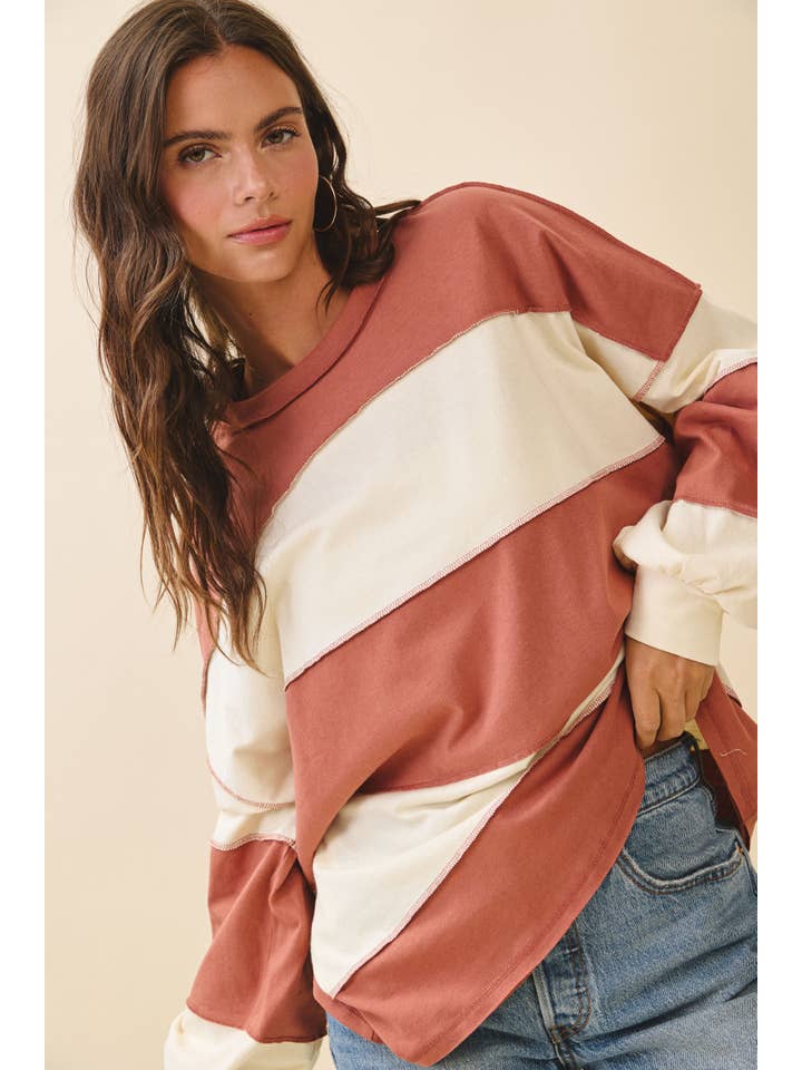 AEMI + CO - Wholesale Shirt - Women's - 8551GN Contrast Panel Long Sleeve Slouchy Top34