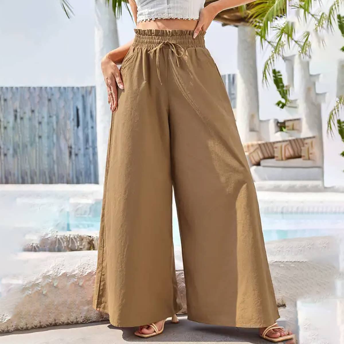 Lily Clothing - Wholesale Pants - Women's - High waist comfort cotton hemp wide leg culottes8