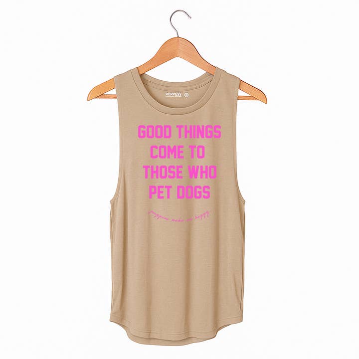 Puppies Make Me Happy - Wholesale Tank Top - Women's - Good Things Come to Those Who Pet Dogs – Women’s Sleeveless Tank (Neon Yellow / Tennis Ball Color)