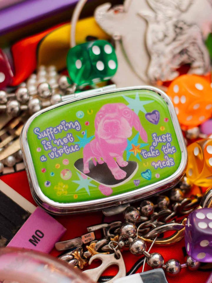 Suffering Is Not A Virtue Pill Case for wholesale by The Peach Fuzz