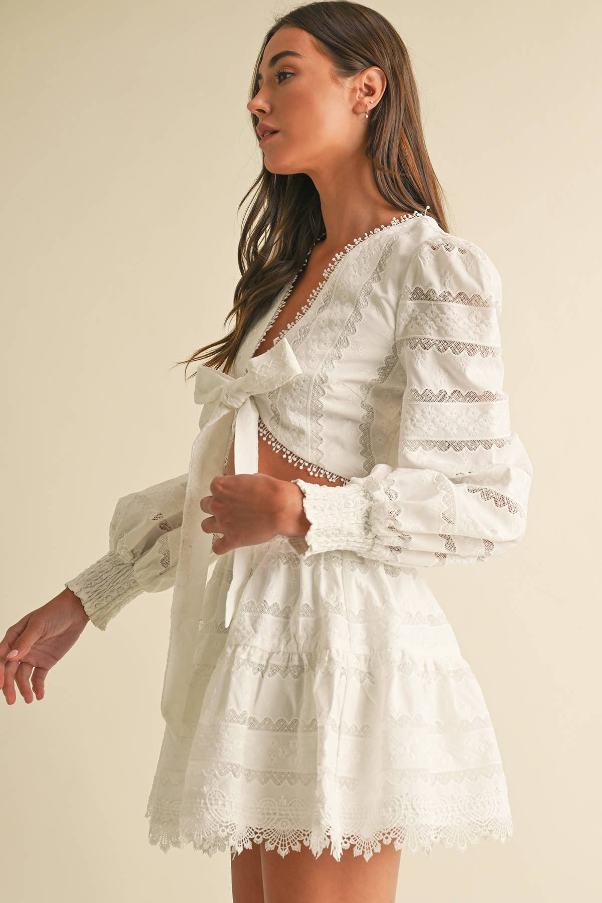 White Lace Cotton Crop Blouse Top for wholesale on Faire7