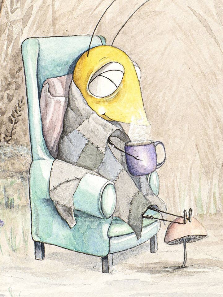 Impresión Giclée de Abeja Envuelta en Manta Acuarela Original para venta al por mayor de Katie Crawford Art