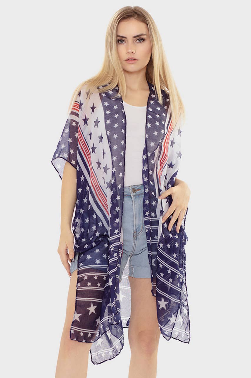 Hana - Wholesale Kimono - Women's - American Flag Multi Stars Summer Kimono1