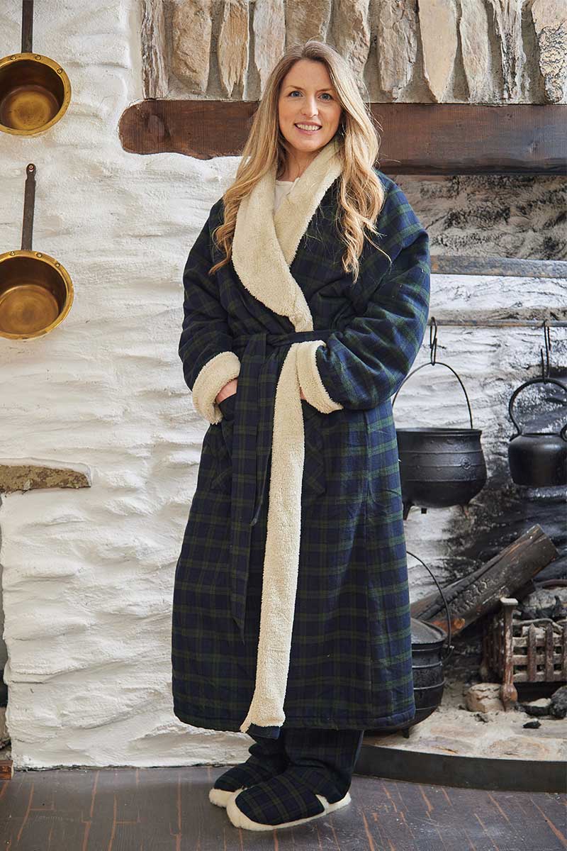 Lee Valley Ireland - Wholesale Nightgown - Men's - Fleece Lined Flannel Nightrobe - Green/Navy Tartan3