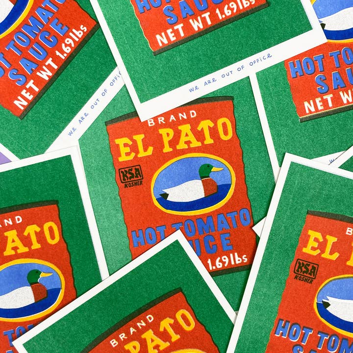 We are out of office - Wholesale Art Print - A risograph print of a can op hot tomato sauce
