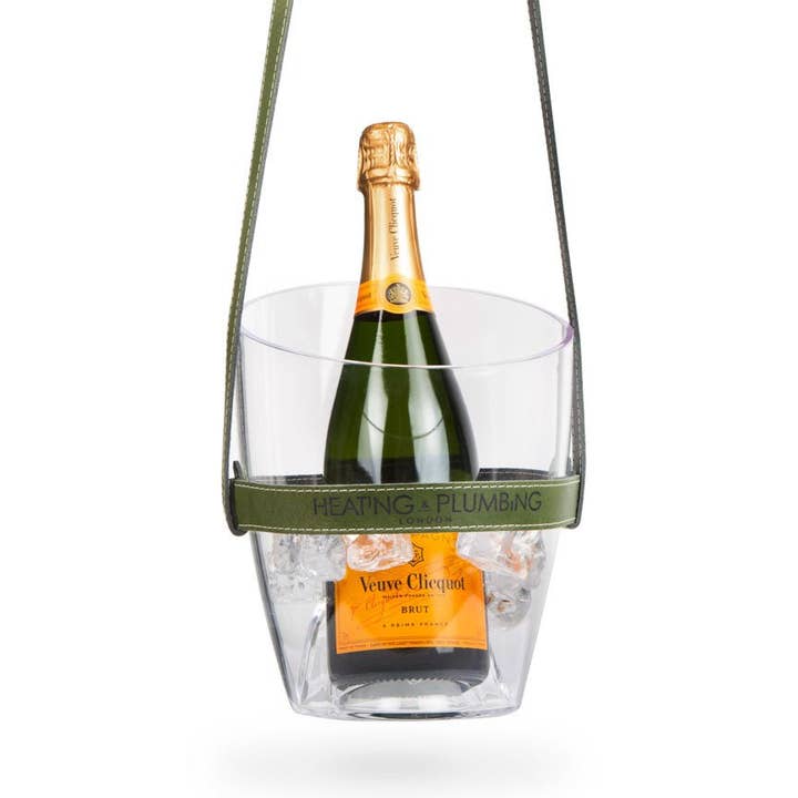 "Keep Your Cool" Champagne Bucket - Khaki Leather strap for wholesale by Heating & Plumbing London