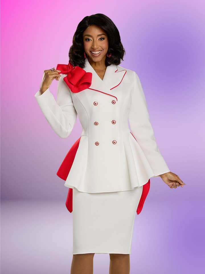 OFF WHITE RED Donna Vinci Style 12160, 2pc. Jacket & Skirt Set for wholesale on Faire