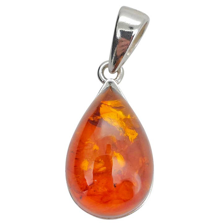 Amberman - Wholesale Pendant/Charm Necklace - Cognac Amber Sterling Silver Pendant