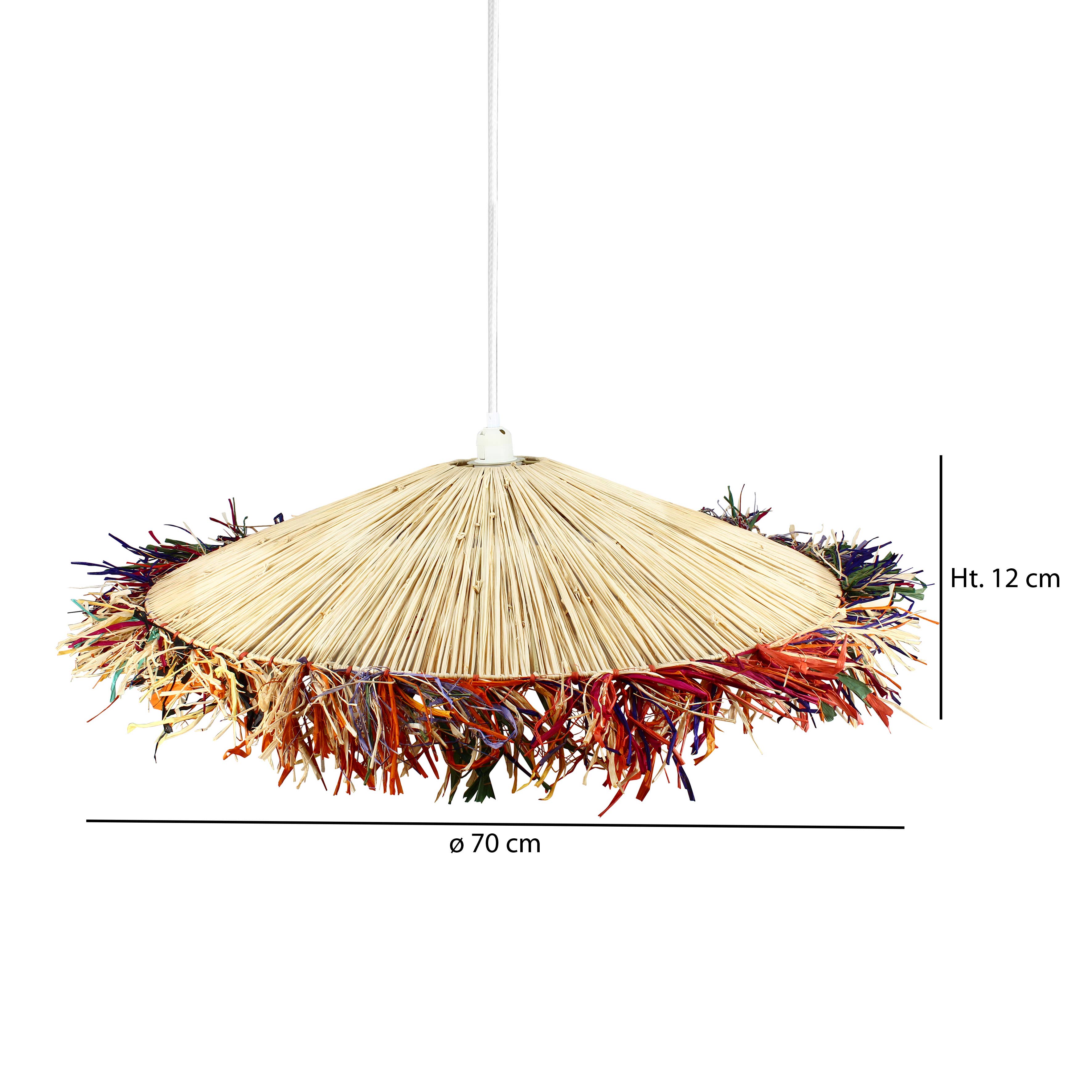 Now's Home – Engroshandel Lysekrone/pendellampe – BELAGA loftslamper i natur-raffia med farvede frynser, Ø 70 cm x H 12 cm3