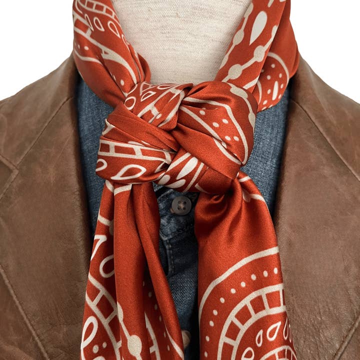 Cowtown Wild Rags - Wholesale Scarf - Unisex - Paisley Wild Rags (Bandera) | Burnt Orange Silk Scarf1