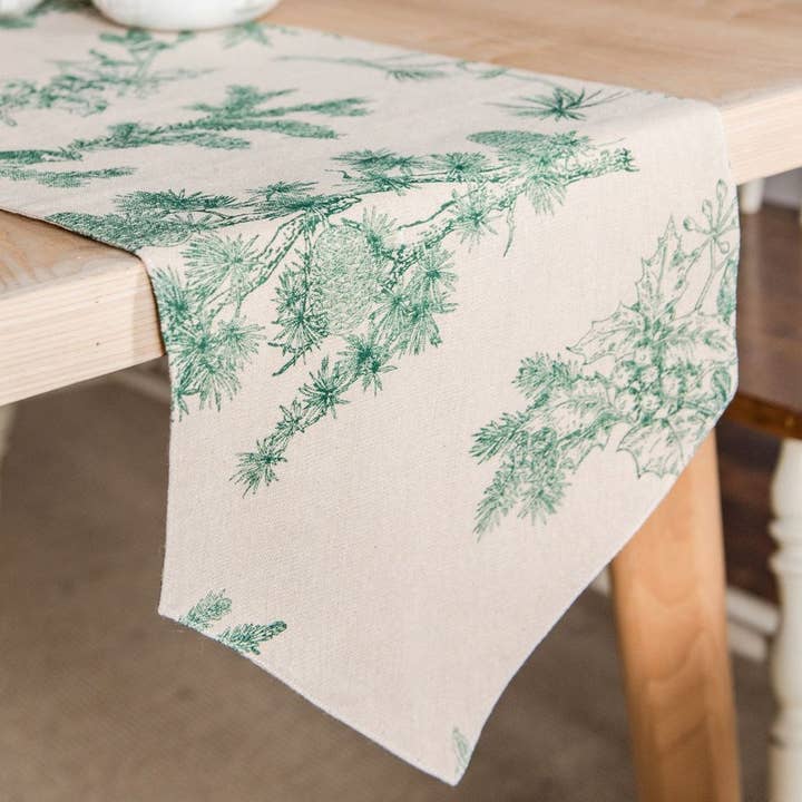 GREEN PINE CONE PRINTED FABRIC LONG TABLECLOTH_CWMM0999 for wholesale by ACCITY