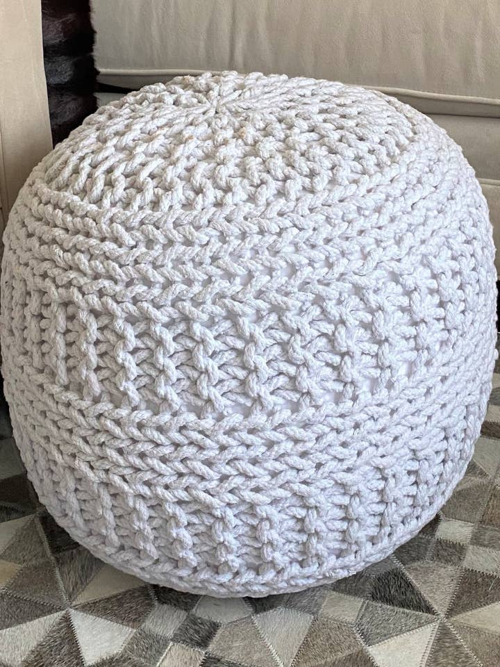 Amelia knitted Pouf, Ivory (20"x20"x14") for wholesale by Noori Rug
