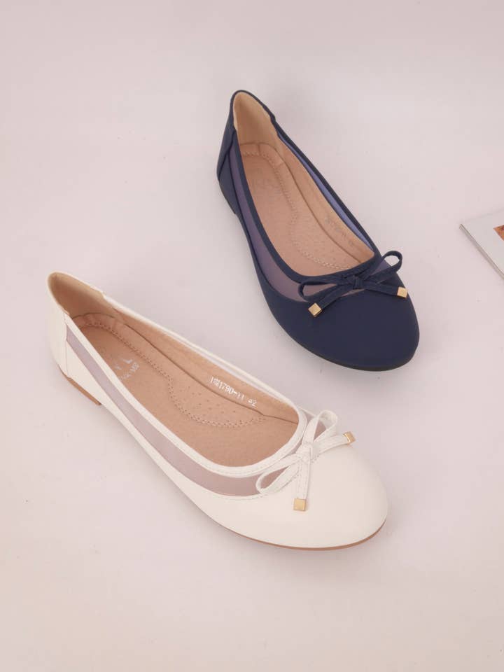 BELLICY / Cink-me - Wholesale Flats - Women's - Faux leather and translucent mesh ballet flats with, DM1790-111