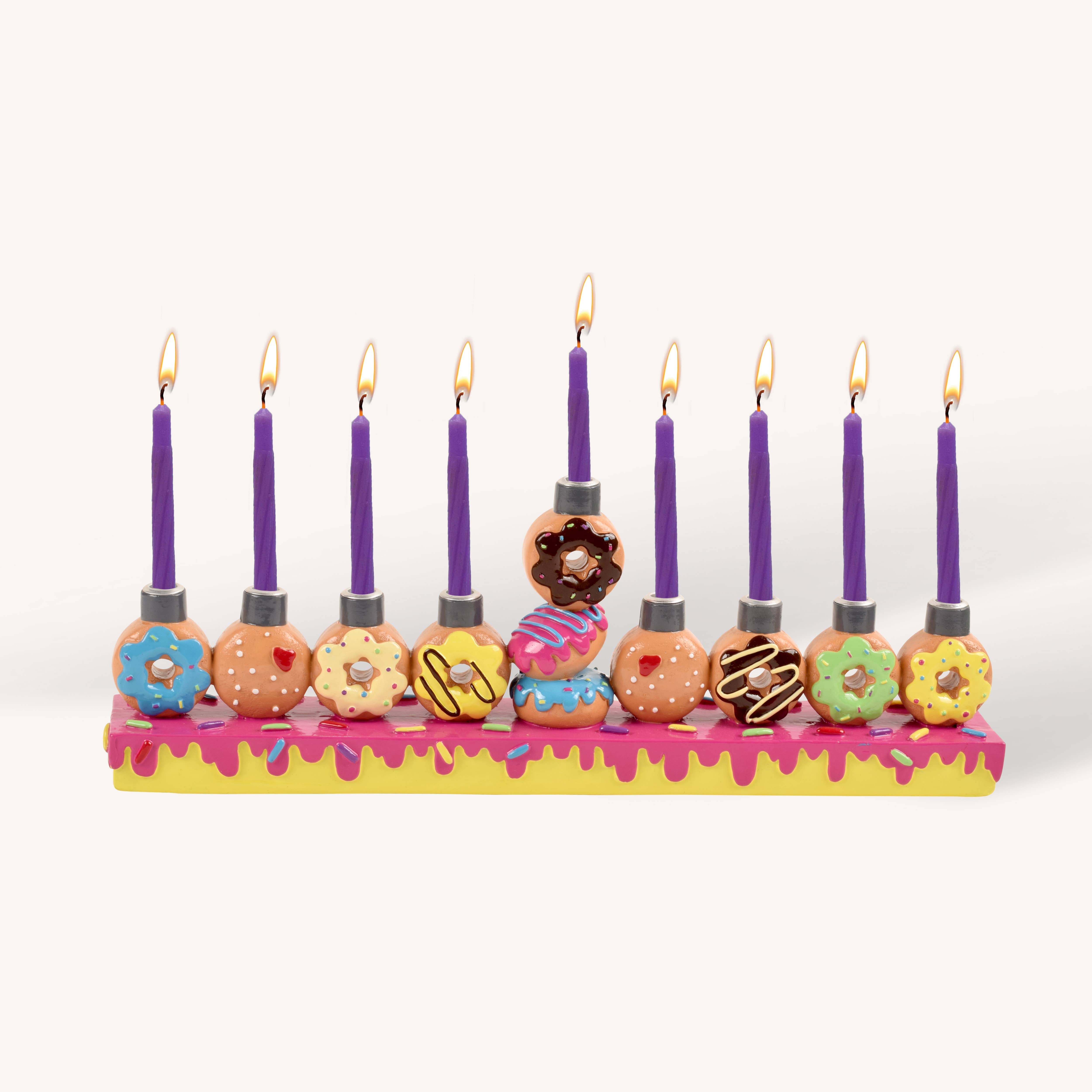Ner Mitzvah - Vendita all'ingrosso Menorah - Menorah dipinta a mano con design di ciambelle1