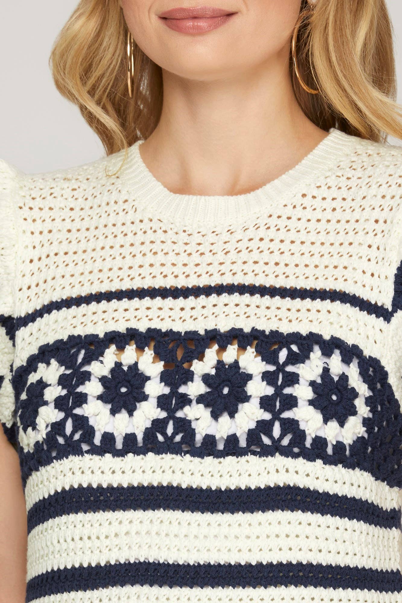 Peace Love Line - Venta al por mayor Jersey de punto - Mujer - PL5588 - TOP DE CROCHÉ CON MANGAS CON VOLANTES4