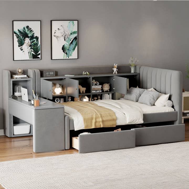 Upholstered Twin Daybed with Drawers, Shelves & Cabinets for wholesale by VTNG50