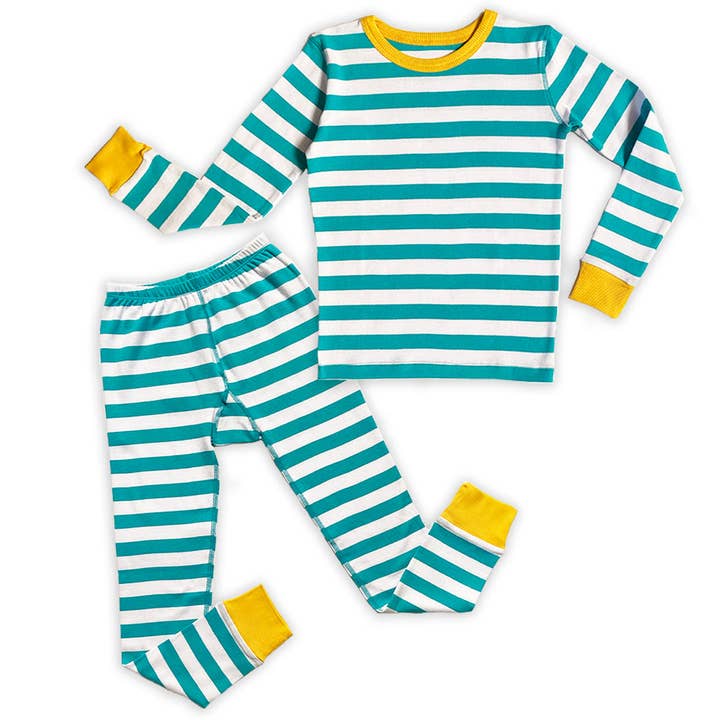 Pijama de manga larga de algodón orgánico 100% para niños: rayas para venta al por mayor de Mightly
