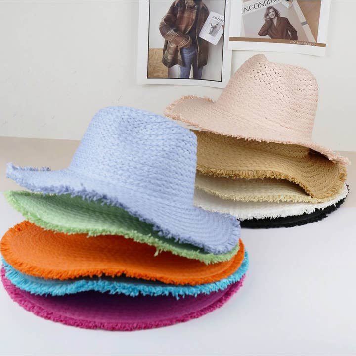 Sensibling Corp. - Wholesale Straw Hat - Women's - Frayed Solid Straw Sun Hat