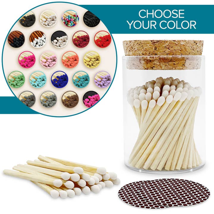 Thankful Greetings - Wholesale Matches - 2" Matches in Cork Top Jar - Colors of Your Choice