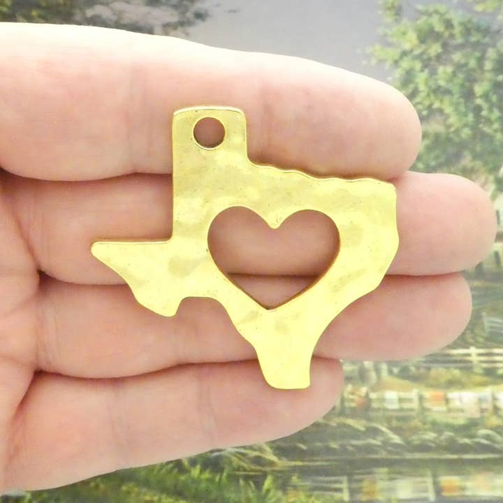 Treasure Island Jewelry - Wholesale Individual Charm/Pendant - Gold Texas Charm with Open Heart Pendant by TIJC