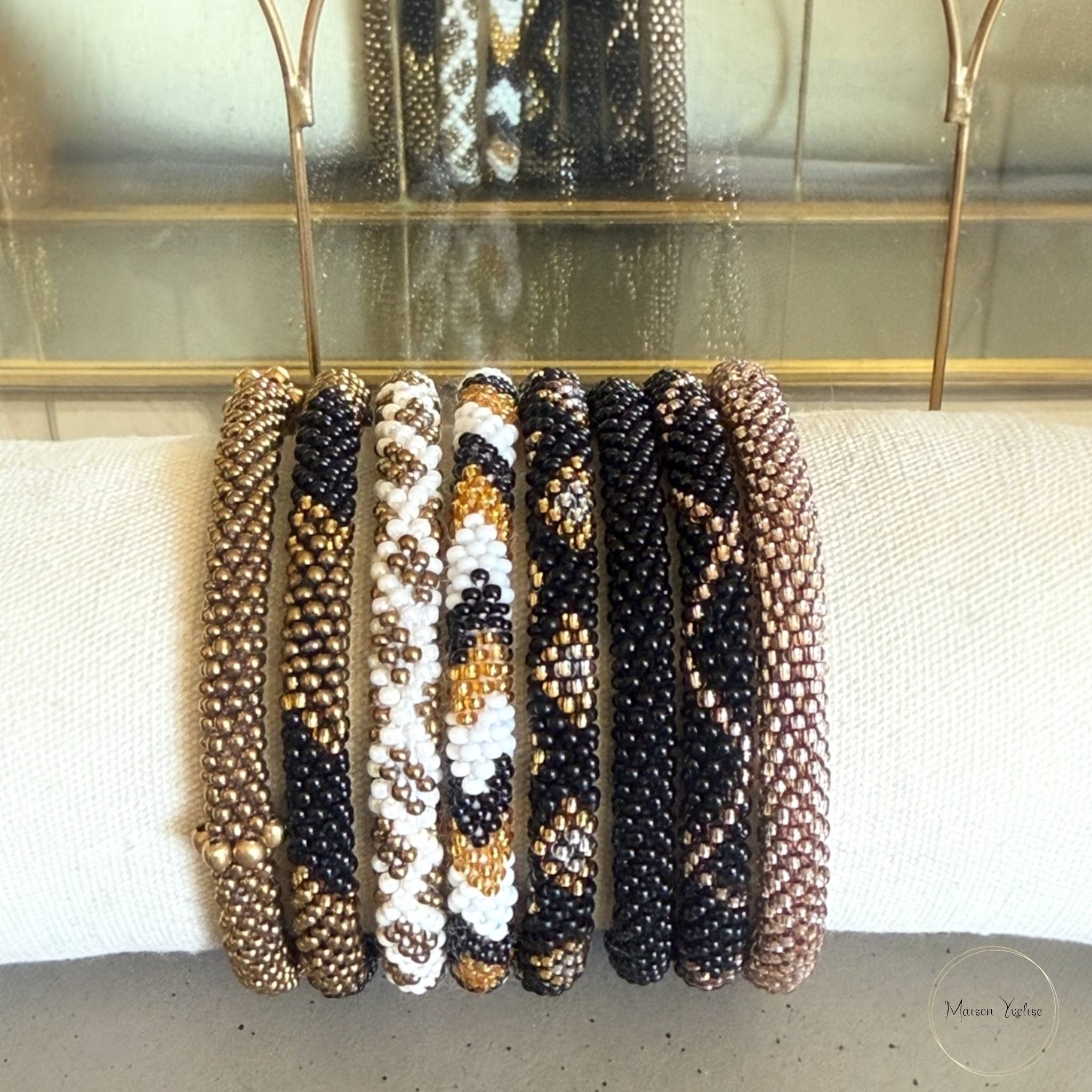 Maison Yvelise - Wholesale Beaded Bracelet - Black, beige, and gold Nepalese bracelet1