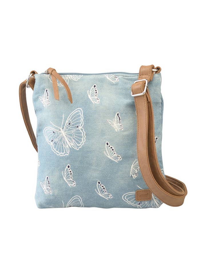 “Jeans Butterfly” shoulder bag in blue for wholesale by Bernardo Bossi