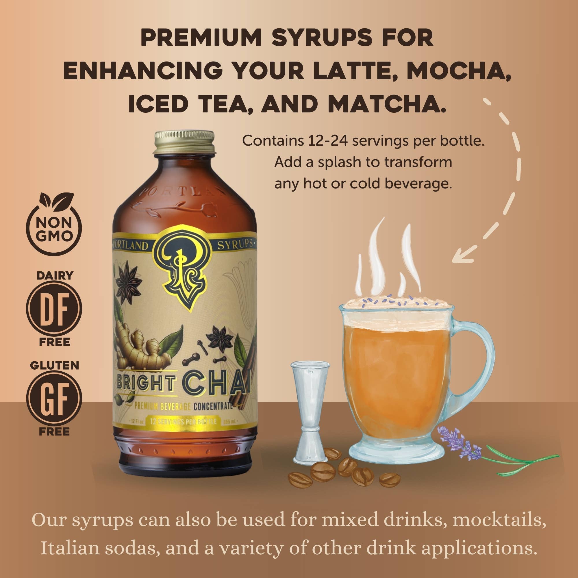 Portland Syrups - Wholesale Cocktail Mix/Syrup - Bright Chai Syrup 12oz - cocktail / mocktail / coffee drinks3