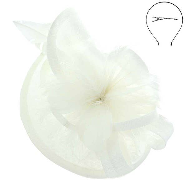 anbfashion - Vendita all'ingrosso Fascinator - Donna - Fascinator in piume e nastro di sinamay con fascia e clip0