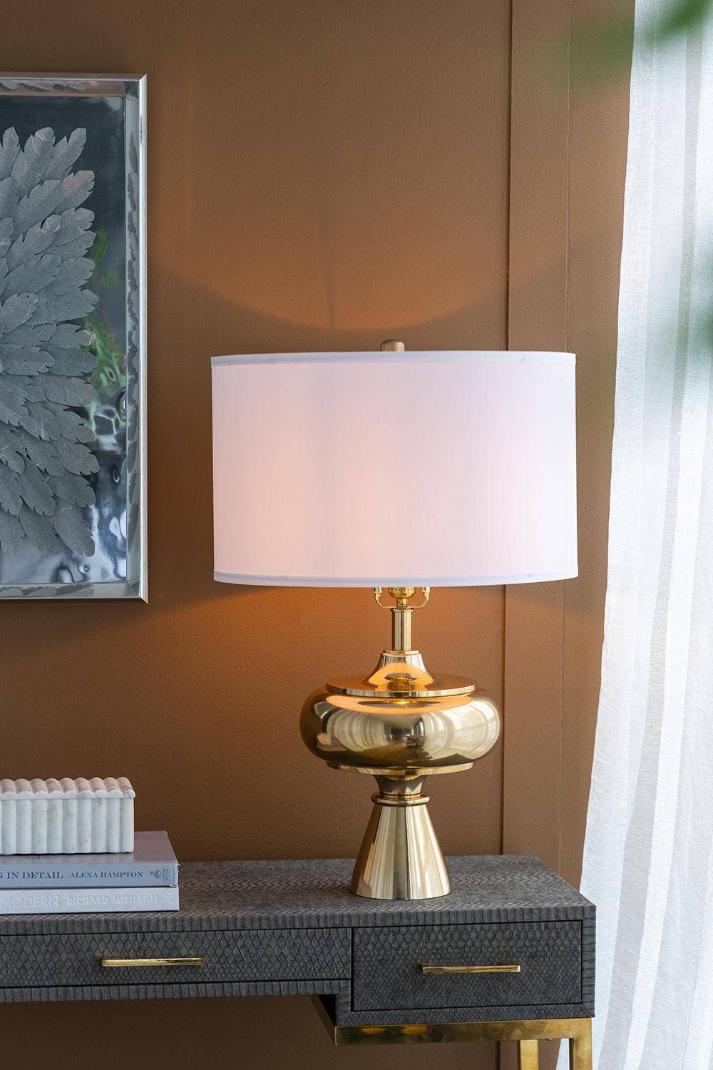 A&B Home Group Inc. - Wholesale Accent/Desk Lamp - D18x27.5" Aluminum Table Lamp - Gold/White1