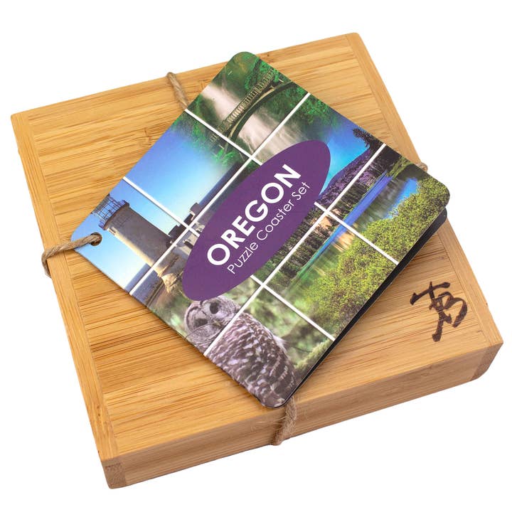 Totally Bamboo - Wholesale Coasters - Oregon Puzzle 4-Pc. Coaster Set with Case