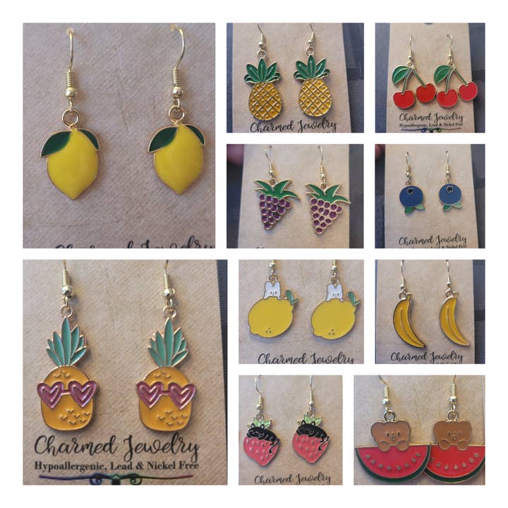 Fruit Charm Earrings! Colourful Earrings with kawaii designs for wholesale by Con-Quest Crafts